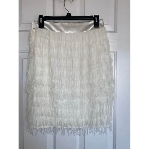 New York & Company White Tiered Fringe Mini Skirt - Picture 5 of 5